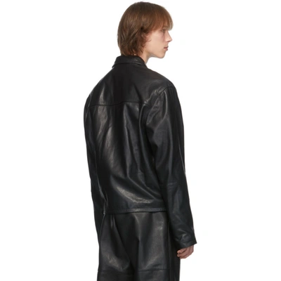 Shop Lemaire Black Leather Large Collar Jacket In 999 Black