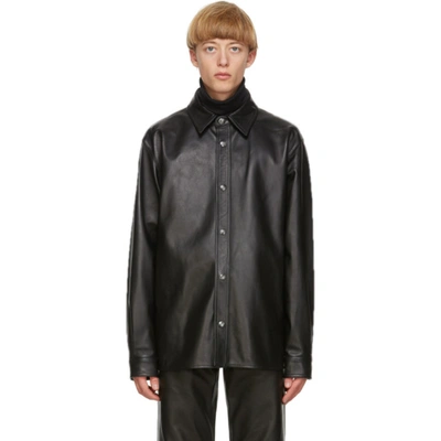 Shop Acne Studios Black Leather Overshirt Jacket