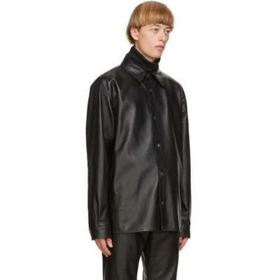 Shop Acne Studios Black Leather Overshirt Jacket