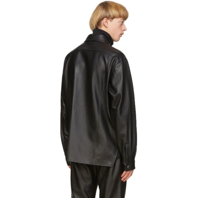 Shop Acne Studios Black Leather Overshirt Jacket
