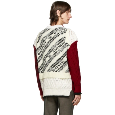 Shop Givenchy Red & White Chain Patchwork Sweater In 616-red/whi