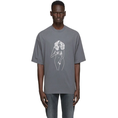 Shop Palm Angels Grey Printed Woman T-shirt In Black/white