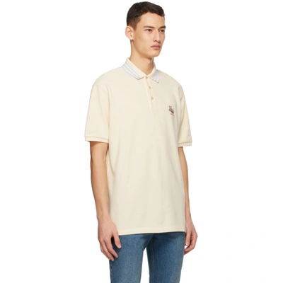 Shop Gucci Off-white Piqué Cat Patch Polo In 9131 Bone/a