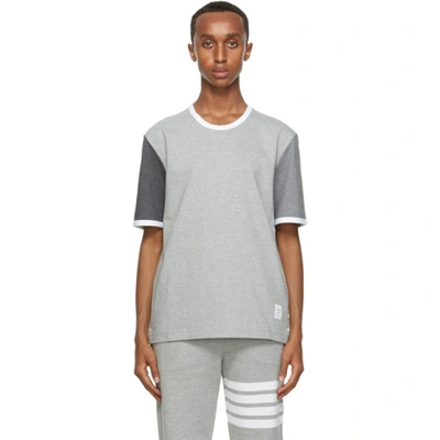 Shop Thom Browne Grey Contrast Sleeve Ringer T-shirt In 982 Tonalgr