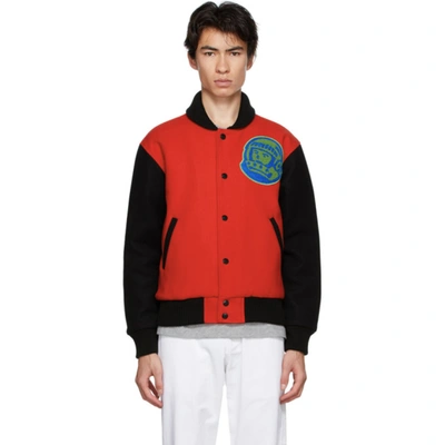 Shop Billionaire Boys Club Red And Black Mountain Logo Bomber Jacket In Red/black