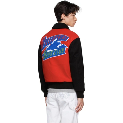 Shop Billionaire Boys Club Red And Black Mountain Logo Bomber Jacket In Red/black
