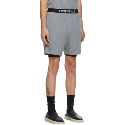 Shop Essentials Grey Jersey Lounge Shorts In Dark Heathe