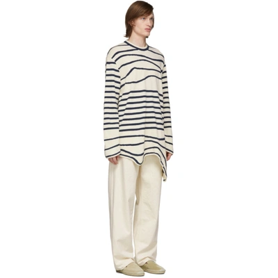 Shop Lanvin Navy & Off-white Stripe Asymmetric Pullover In 2902 Navy B