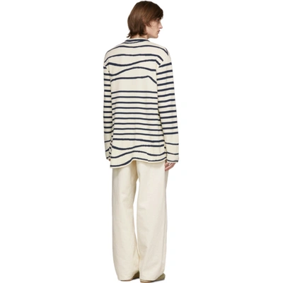 Shop Lanvin Navy & Off-white Stripe Asymmetric Pullover In 2902 Navy B