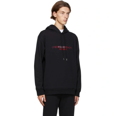 Shop Opening Ceremony Black Embroidered Logo Hoodie In Deep Smoke