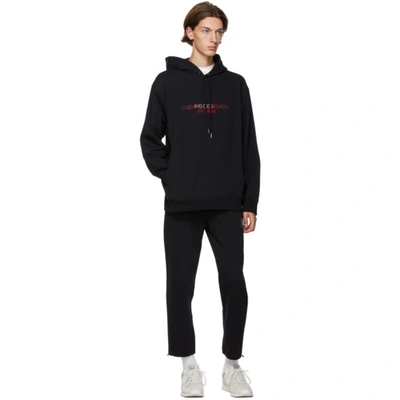 Shop Opening Ceremony Black Embroidered Logo Hoodie In Deep Smoke