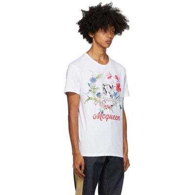 Shop Alexander Mcqueen White Skull Floral Crown Print T-shirt In 0900 Whtmix