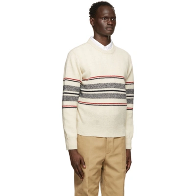 Shop Thom Browne Off-white Mohair Cricket Stripe Sweater In 100 White