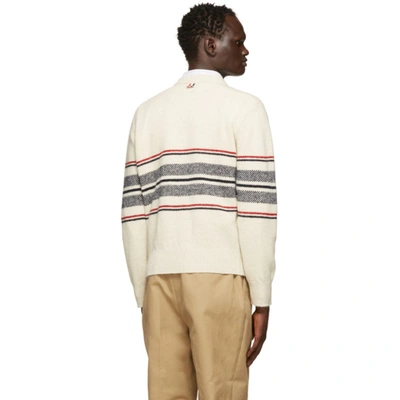 Shop Thom Browne Off-white Mohair Cricket Stripe Sweater In 100 White