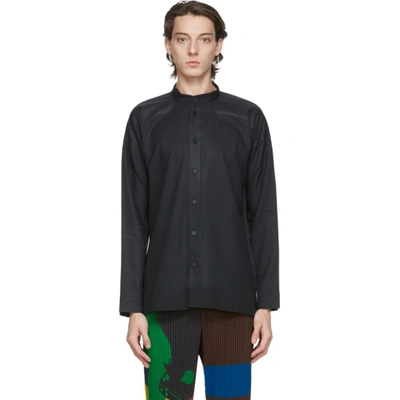 Shop Issey Miyake Homme Plisse  Black Collarless Press Shirt In 13 Charcoal