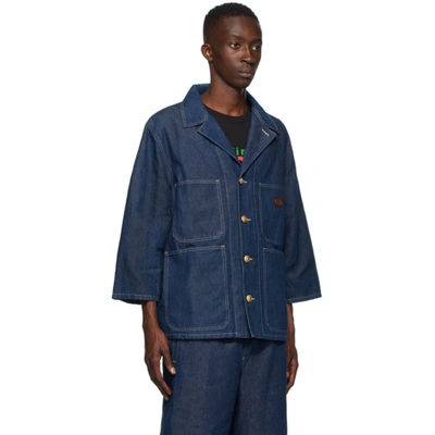 Shop Gucci Blue Denim Stone Wash Jacket In 4759 Dkbluw