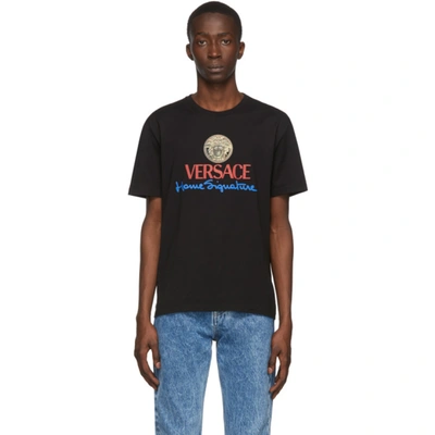 Shop Versace Black Logo Home Signature T-shirt In A1690 Black