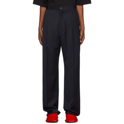 Shop Balenciaga Navy Wool Steroid Trousers In 8065navy