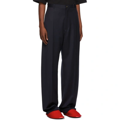 Shop Balenciaga Navy Wool Steroid Trousers In 8065navy