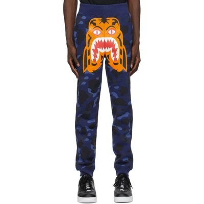 Shop Bape Navy Camo Tiger Lounge Pants In Nvy