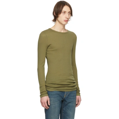 Shop Saint Laurent Khaki Ribbed Jersey T-shirt In 1301 Kaki