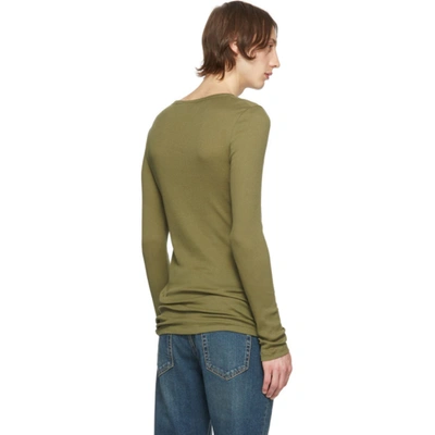 Shop Saint Laurent Khaki Ribbed Jersey T-shirt In 1301 Kaki