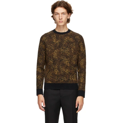 Shop Saint Laurent Black Jacquard Leopard Crewneck Sweater In 1096 Blkmar