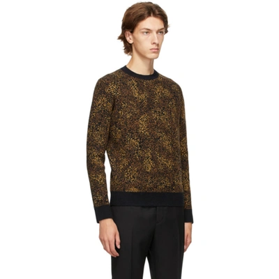 Shop Saint Laurent Black Jacquard Leopard Crewneck Sweater In 1096 Blkmar