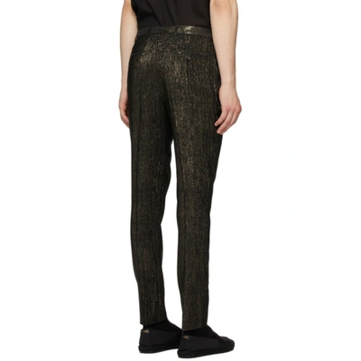 Shop Saint Laurent Black & Gold Slim-fit Trousers In 7362 Ornoir
