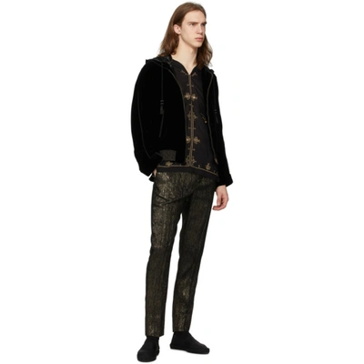 Shop Saint Laurent Black & Gold Slim-fit Trousers In 7362 Ornoir