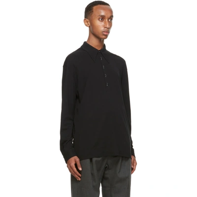 Shop Lemaire Black Crepe Jersey Long Sleeve Polo In 999 Black