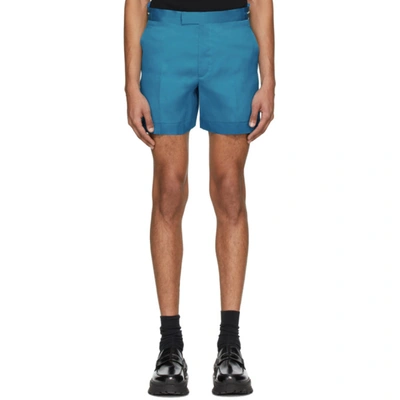 Shop Helmut Lang Blue Silk Satin Shorts In Topaz