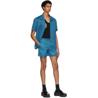 Shop Helmut Lang Blue Silk Satin Shorts In Topaz