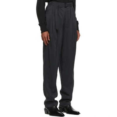 Shop Lemaire Black Silk Belted Pleat Trousers In 996 Coal