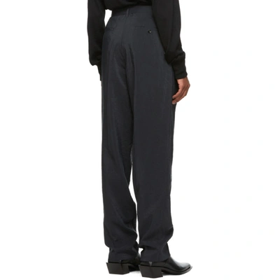 Shop Lemaire Black Silk Belted Pleat Trousers In 996 Coal