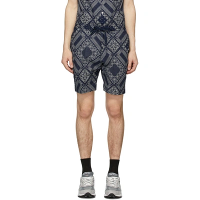 Shop Officine Generale Navy & White Bandana Phil Shorts In Navy/white