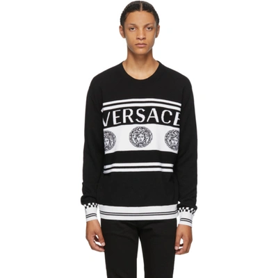 Shop Versace Black And White Vintage Medusa Sweater In A2024 Black