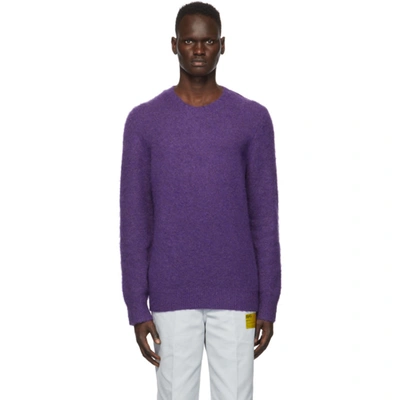Shop Helmut Lang Purple Brushed Alpaca Crewneck Sweater