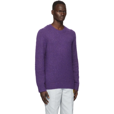 Shop Helmut Lang Purple Brushed Alpaca Crewneck Sweater