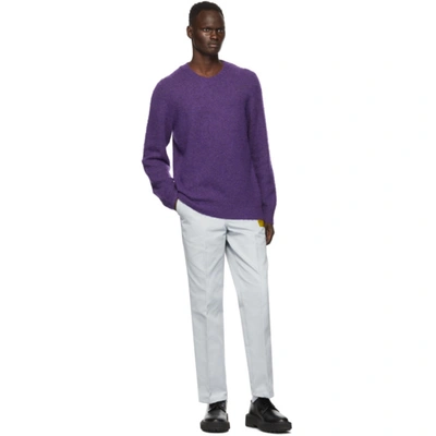 Shop Helmut Lang Purple Brushed Alpaca Crewneck Sweater