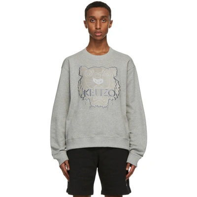 Shop Kenzo Grey Velvet Tiger Sweatshirt In Heather Grey