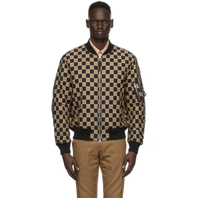 Shop Burberry Black And Beige Checkered Brookland Bomber Jacket In Beige A7028