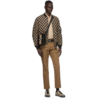 Shop Burberry Black And Beige Checkered Brookland Bomber Jacket In Beige A7028