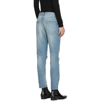 Shop Saint Laurent Blue Distressed Slim Jeans In 4741 Bright