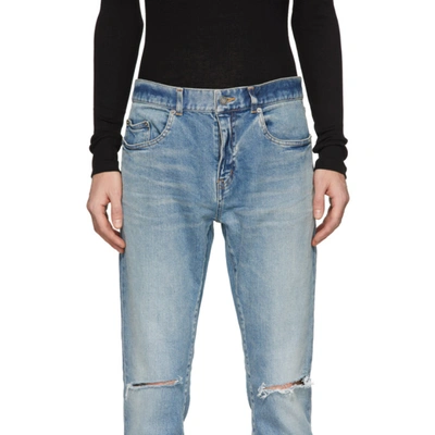 Shop Saint Laurent Blue Distressed Slim Jeans In 4741 Bright