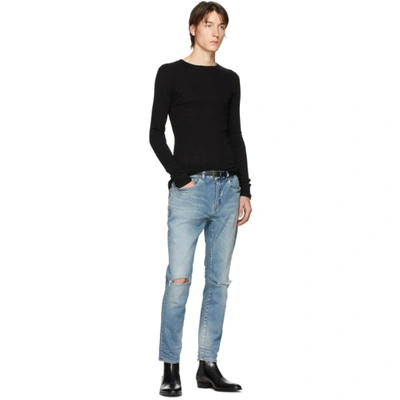 Shop Saint Laurent Blue Distressed Slim Jeans In 4741 Bright