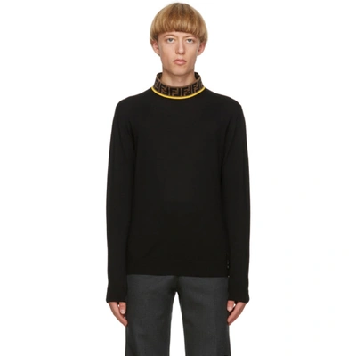 Shop Fendi Black 'forever ' Mock Neck Sweater In F0g8t Blkye