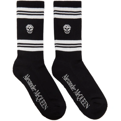 Shop Alexander Mcqueen Black Skull Sport Socks In 1078 Black/ivory