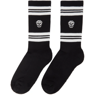 Shop Alexander Mcqueen Black Skull Sport Socks In 1078 Black/ivory