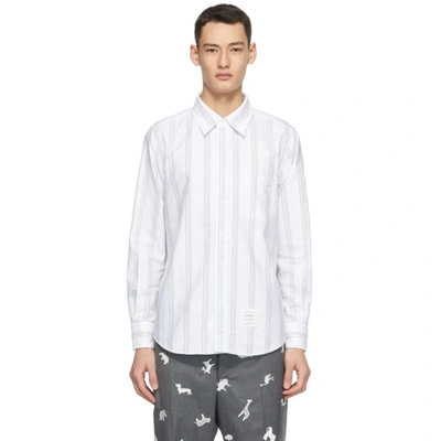 Shop Thom Browne Grey Oxford Straight Fit Bold Rep Shirt In 035 Medgrey